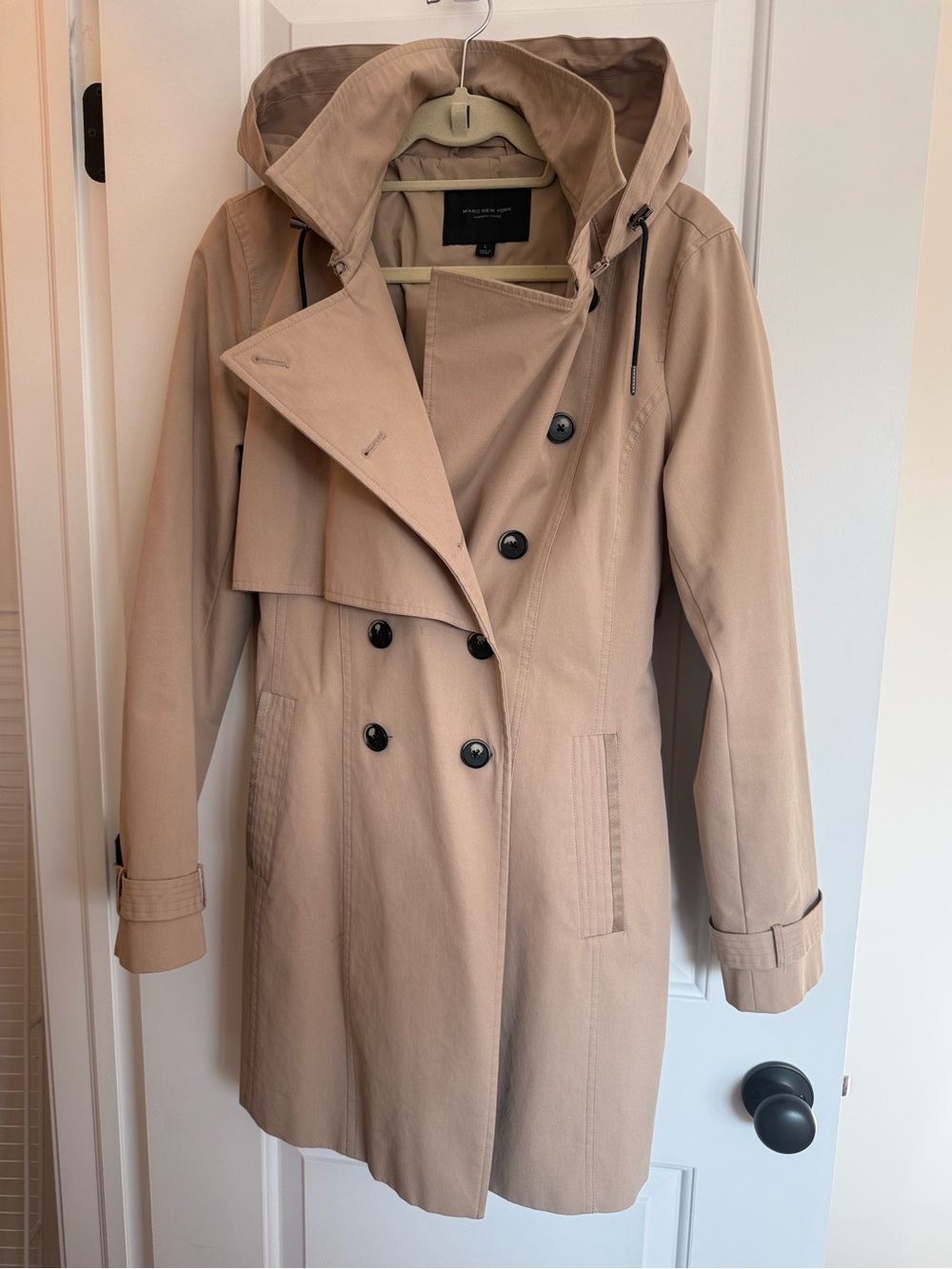 Banana Republic Beige Double-Breasted Hooded Trench Coat